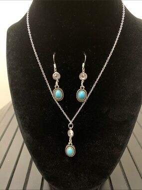 Turquoise & Crystal Drop Necklace & Earrings Set NWOT
